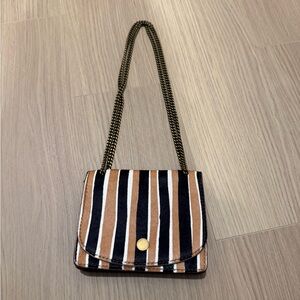 Madewell Suede + Calf Hair Striped Brown and Black Shoulder Bag